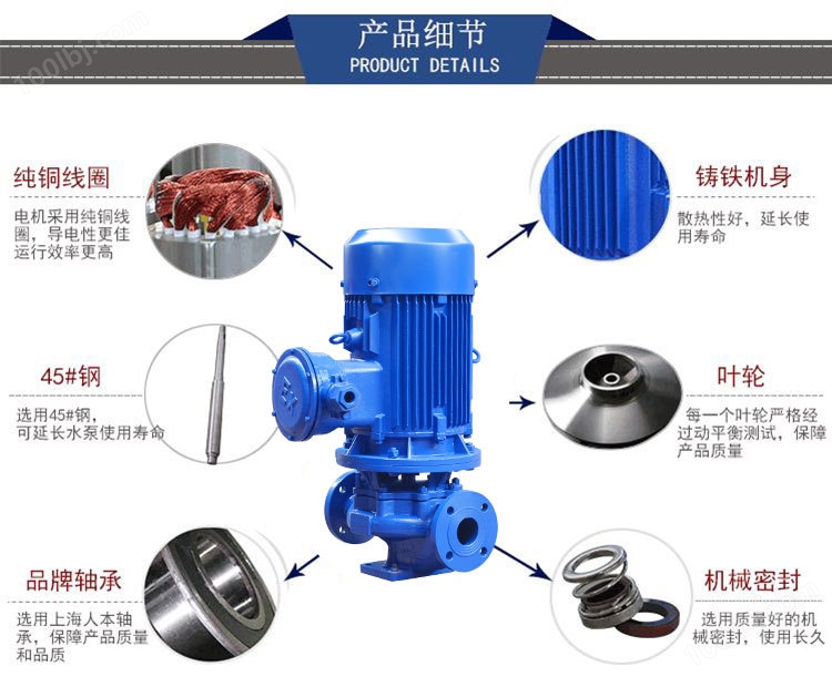 IRG立式管道热水泵50100口经耐高温循环增压泵单级离心泵示例图13