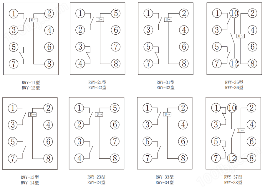 RY系列静态电压继电器内部接线图